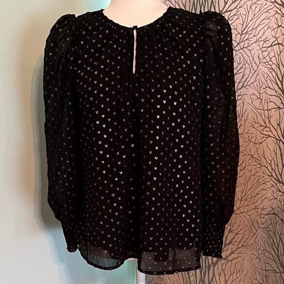 NWT Adyson Parker S pullover long sleeve blouse top, black, silver, shirred cuff - Picture 9 of 9
